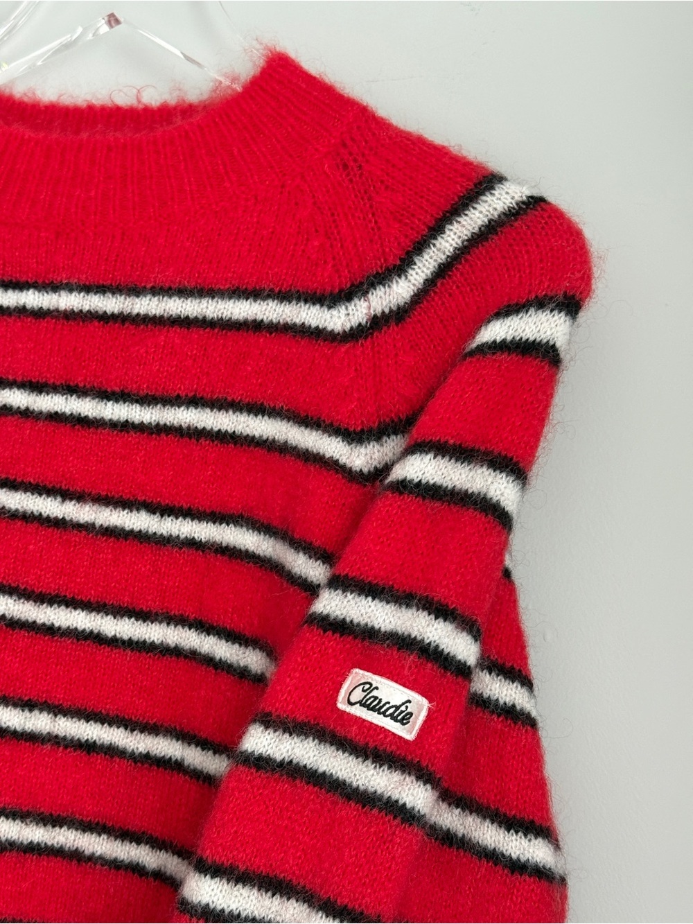 Claudie Pierlot NWOT Mohair-Blend Striped Sweater Crewneck Size US 2 Red/White - Picture 3 of 9